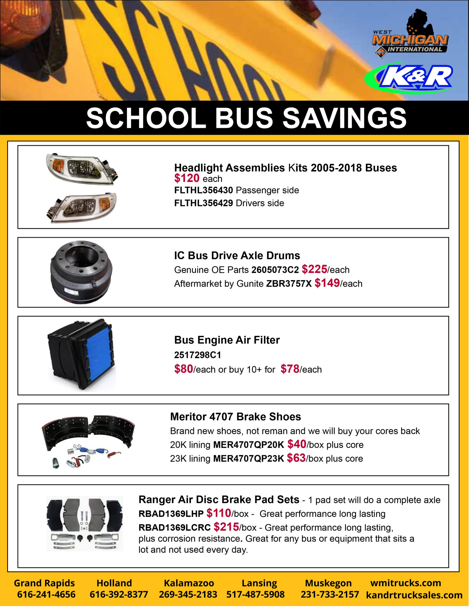 List of school bus parts on sale